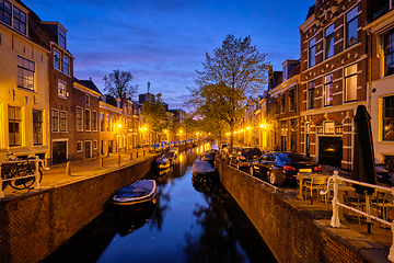 Image showing Canal and houses in the evening. Haarlem, Netherlands