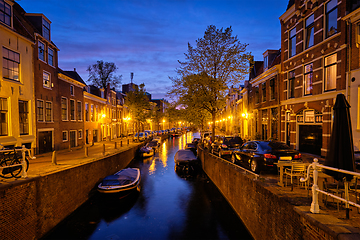 Image showing Canal and houses in the evening. Haarlem, Netherlands