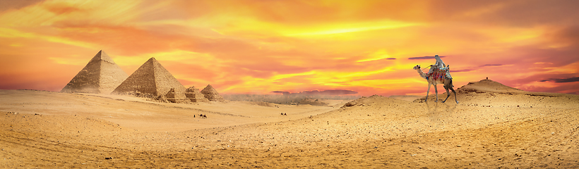 Image showing Colorful sunset over the pyramids