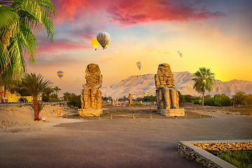 Image showing Colossi of Memnon and balloons