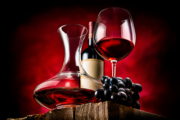 Image showing Decanter wine and grapes