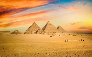 Image showing Egyptian pyramid in sand desert