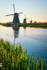 Image showing Windmills at Kinderdijk in Holland. Netherlands