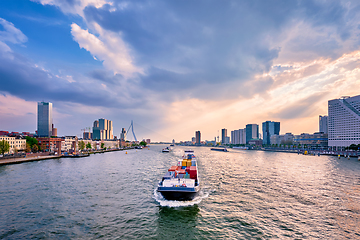 Image showing Rotterdam cityscape view over Nieuwe Maas river, Netherlands