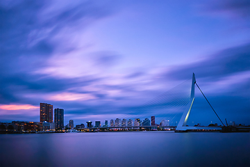 Image showing View of Erasmus Bridge Erasmusbrug and Rotterdam skyline. Rotterdam, Netherlands