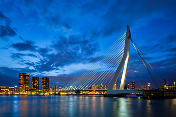 Image showing View of Erasmus Bridge Erasmusbrug and Rotterdam skyline. Rotterdam, Netherlands