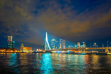 Image showing View of Erasmus Bridge Erasmusbrug and Rotterdam skyline. Rotterdam, Netherlands