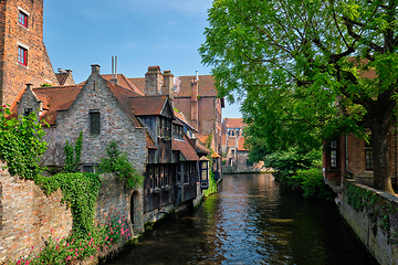 Image showing Canal with old houses in Bruge, Beligum