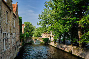 Image showing Tourist boat in canal. Brugge Bruges, Belgium