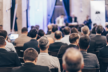 Image showing Round table discussion at business conference event.