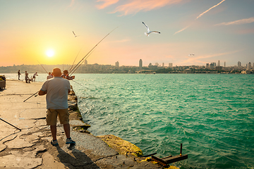 Image showing Fishermen fishing in Istanbul