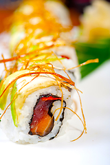 Image showing fresh sushi choice combination assortment selection