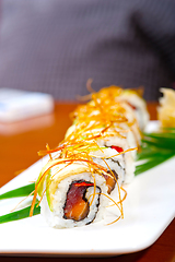 Image showing fresh sushi choice combination assortment selection