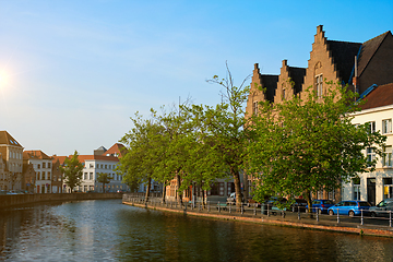 Image showing Canal and old houses. Bruges Brugge , Belgium