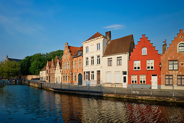 Image showing Canal and old houses. Bruges Brugge , Belgium