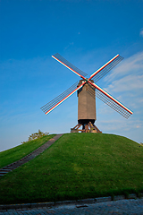 Image showing Sint-Janshuismolen Sint-Janshuis Mill windmill in Bruges on sunset, Belgium