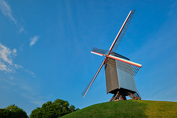 Image showing Sint-Janshuismolen Sint-Janshuis Mill windmill in Bruges on sunset, Belgium