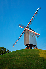 Image showing Sint-Janshuismolen Sint-Janshuis Mill windmill in Bruges on sunset, Belgium