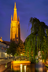 Image showing Church of Our Lady and canal. Brugge Bruges, Belgium