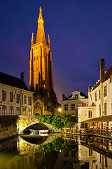 Image showing Church of Our Lady and canal. Brugge Bruges, Belgium