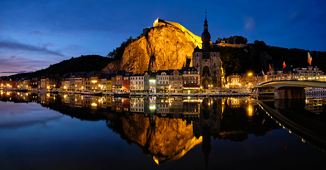 Image showing Night panorama of Dinant town, Belgium