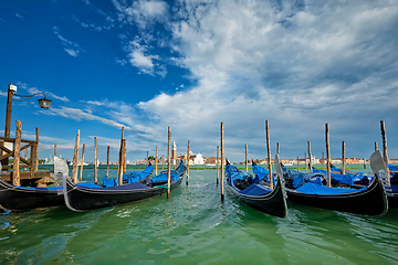 Image showing Gondolas and in lagoon of Venice by San Marco square. Venice, Italy