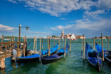 Image showing Gondolas and in lagoon of Venice by San Marco square. Venice, Italy