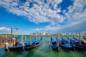 Image showing Gondolas and in lagoon of Venice by San Marco square. Venice, Italy