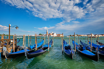 Image showing Gondolas and in lagoon of Venice by San Marco square. Venice, Italy