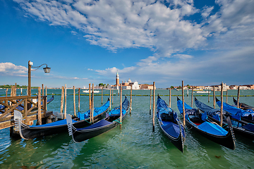 Image showing Gondolas and in lagoon of Venice by San Marco square. Venice, Italy