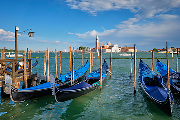 Image showing Gondolas and in lagoon of Venice by San Marco square. Venice, Italy