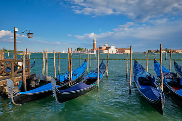 Image showing Gondolas and in lagoon of Venice by San Marco square. Venice, Italy