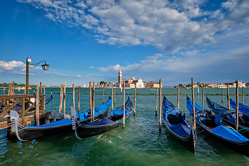 Image showing Gondolas and in lagoon of Venice by San Marco square. Venice, Italy