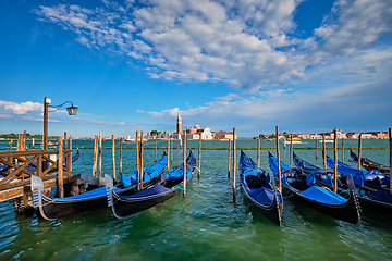 Image showing Gondolas and in lagoon of Venice by San Marco square. Venice, Italy