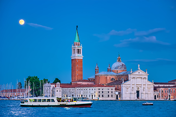 Image showing San Giorgio Maggiore Church with full moon. Venice, Italy