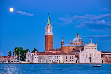 Image showing San Giorgio Maggiore Church with full moon. Venice, Italy