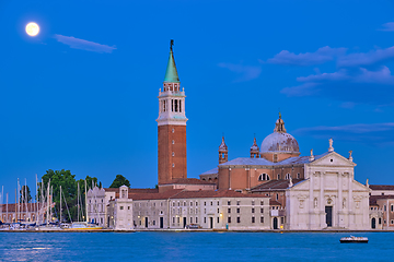 Image showing San Giorgio Maggiore Church with full moon. Venice, Italy