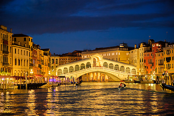 Image showing Rialto bridge Ponte di Rialto over Grand Canal at night in Venice, Italy