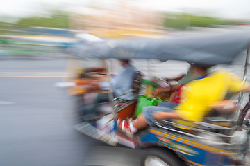 Image showing Traditional tuk-tuk from Bangkok, Thailand, in motion blur.