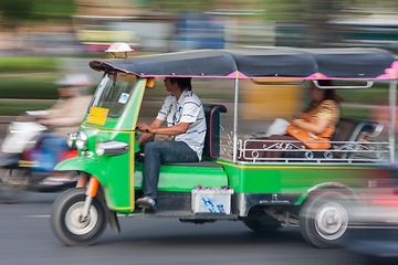 Image showing Traditional tuk-tuk from Bangkok, Thailand, in motion blur.