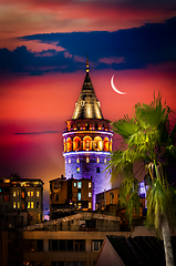 Image showing Galata Tower and moon