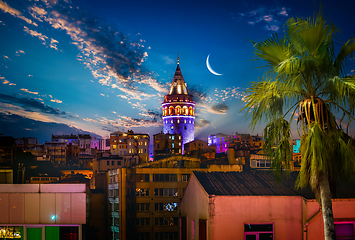 Image showing Galata Tower in Istanbul at night