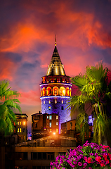Image showing Galata tower at night