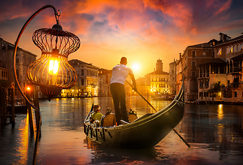 Image showing Gondolier at sunset