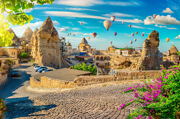 Image showing Hot air balloons at sunset