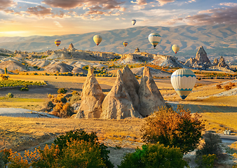 Image showing Hot air balloons in the valley