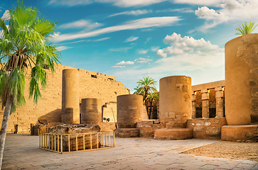 Image showing Luxor Karnak temple and palm