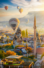 Image showing Mosque and air balloons