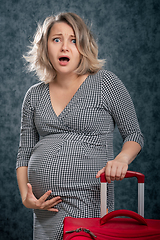 Image showing Pregnant woman with suitcase for maternity hospital