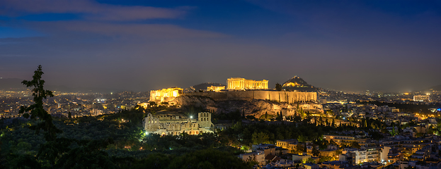 Image showing Parthenon Temple and Amphiteater are ancient architecture at the Acropolis, Athens, Greece